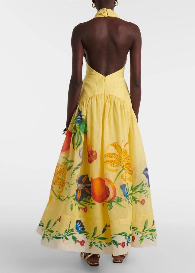 Women's Printed Halter Dress V Neck Sleeveless Summer Style 1