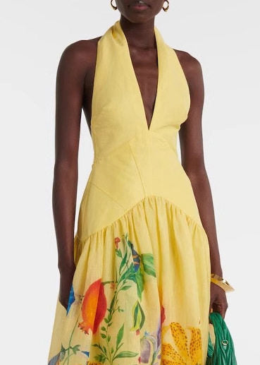 Women's Printed Halter Dress V Neck Sleeveless Summer Style 2