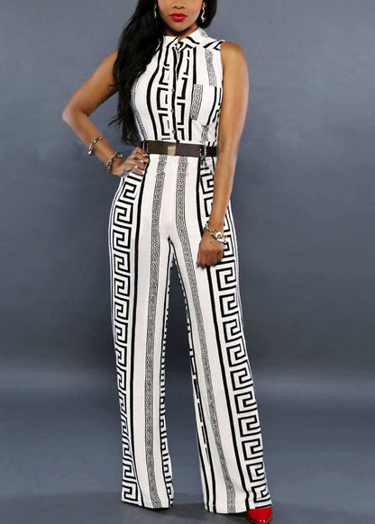 Women's Printed Stand Collar Jumpsuit Modern Style 1
