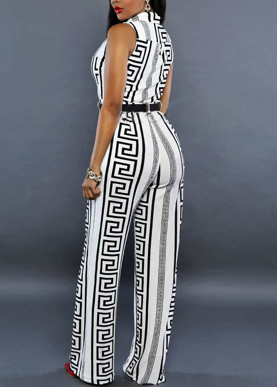 Women's Printed Stand Collar Jumpsuit Modern Style 3