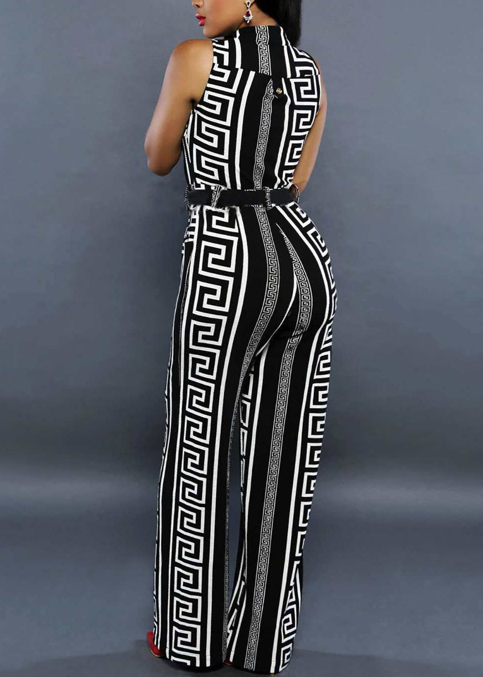 Women's Printed Stand Collar Jumpsuit Modern Style 4