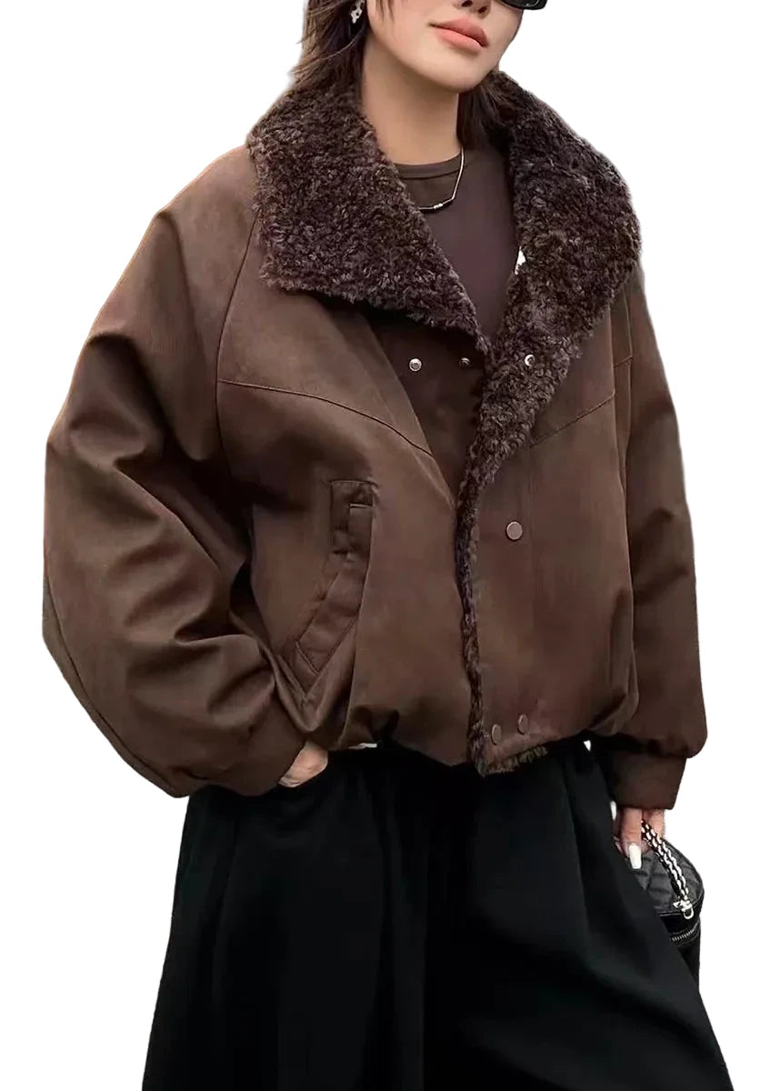 Women's Puffer Jacket Loose Fit with Turn-Down Collar and Pockets 0