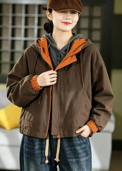 Women's Reversible Hooded Jacket Casual Patchwork Style 1