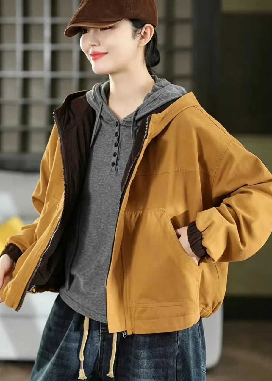 Women's Reversible Hooded Jacket Casual Patchwork Style 2