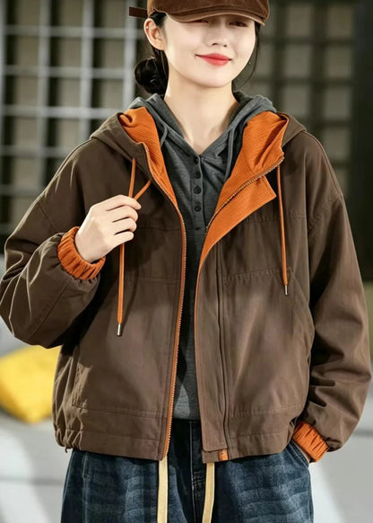 Women's Reversible Hooded Jacket Casual Patchwork Style 3