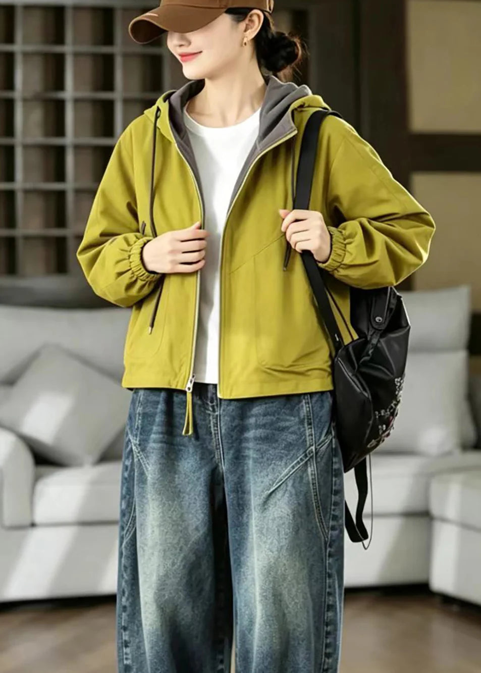Women's Reversible Hooded Jacket Loose Fit with Drawstring and Pockets 3