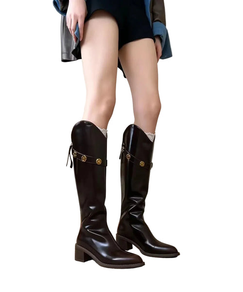 Women's Riding Boots Vintage Chunky Heel 1