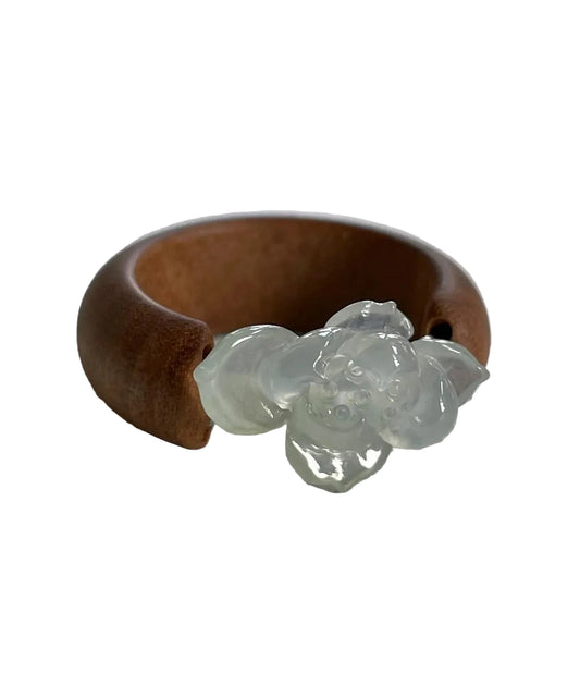 Women's Ring Vintage Wooden Patchwork Lotus Design 0