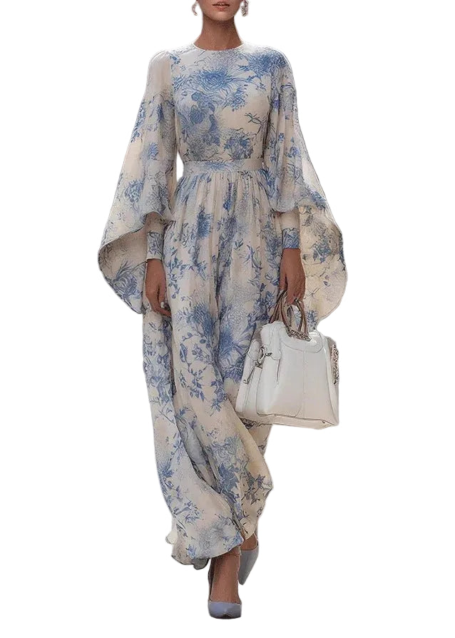Women's Robe Dress O Neck Flare Sleeve Print 0