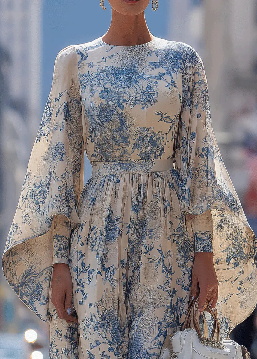 Women's Robe Dress O Neck Flare Sleeve Print 1