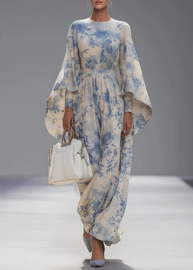 Women's Robe Dress O Neck Flare Sleeve Print 2