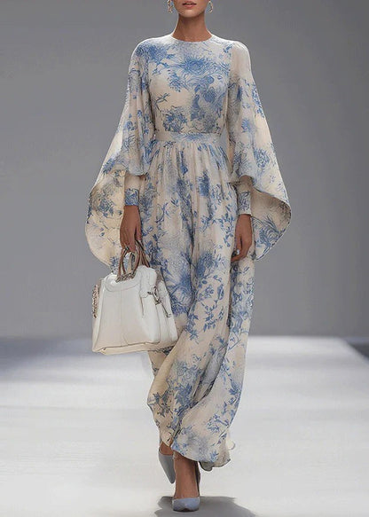 Women's Robe Dress O Neck Flare Sleeve Print 2