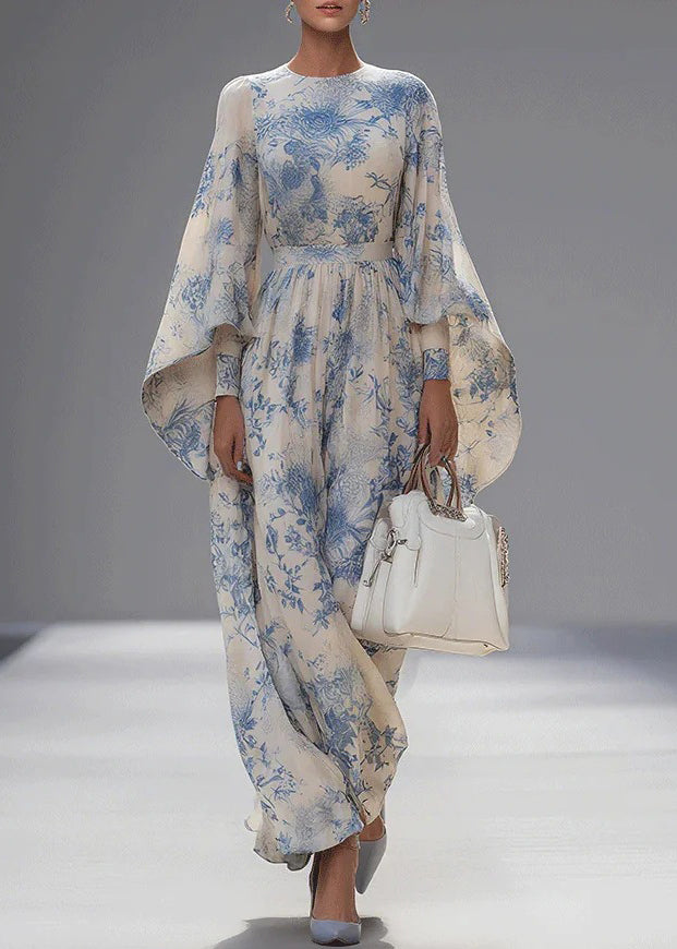 Women's Robe Dress O Neck Flare Sleeve Print 4