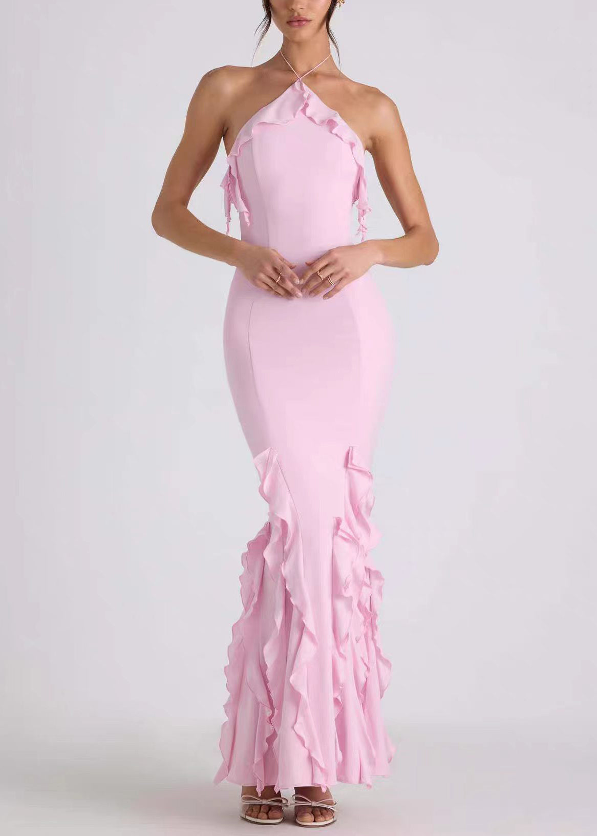 Women's Ruffled Halter Backless Summer Dress 1