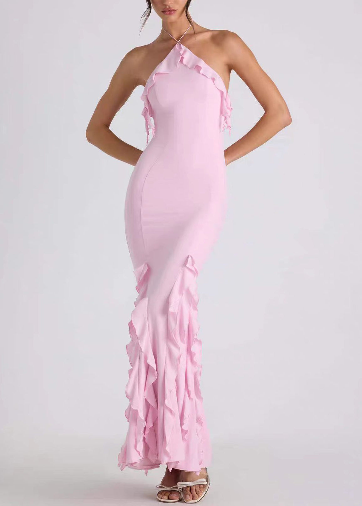Women's Ruffled Halter Backless Summer Dress 2