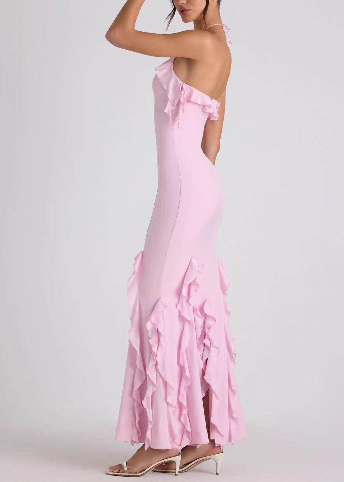 Women's Ruffled Halter Backless Summer Dress 3