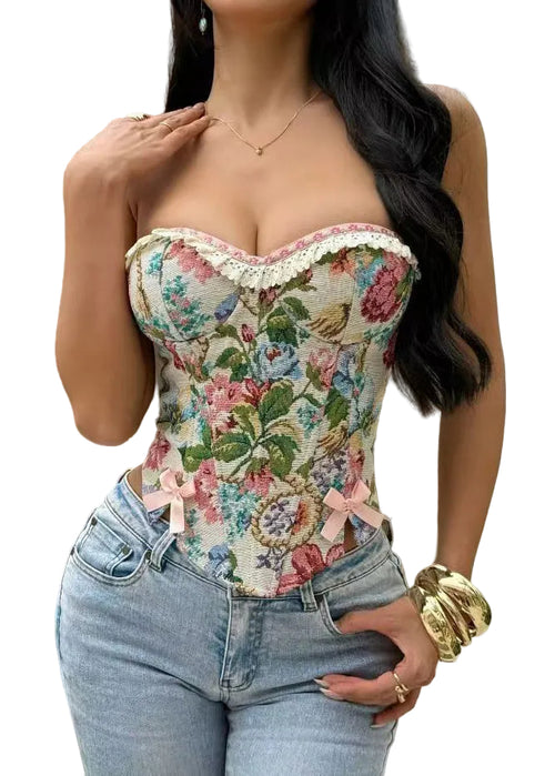Women's Ruffled Strapless Tank Top Vibrant Print 0
