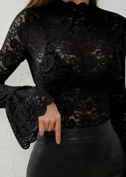 Women's Sheer Lace Top Flare Sleeve 4