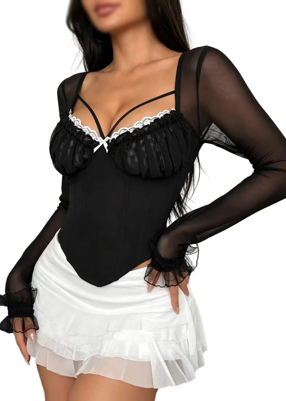 Women's Sheer Tulle Backless Top Summer Style 0
