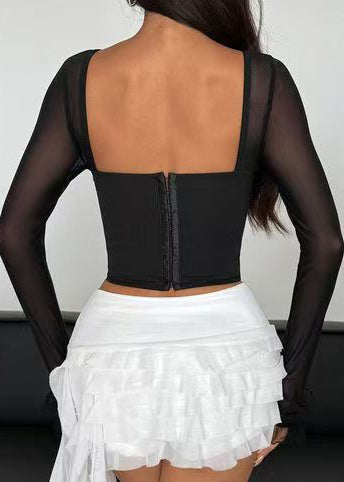 Women's Sheer Tulle Backless Top Summer Style 4