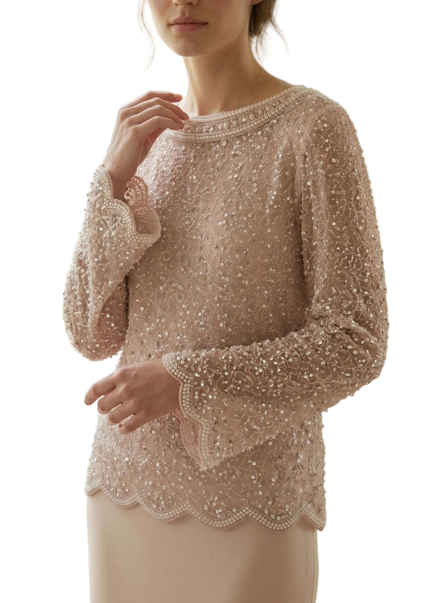 Women's Shirt Flare Sleeve Sequined Tulle Style 0