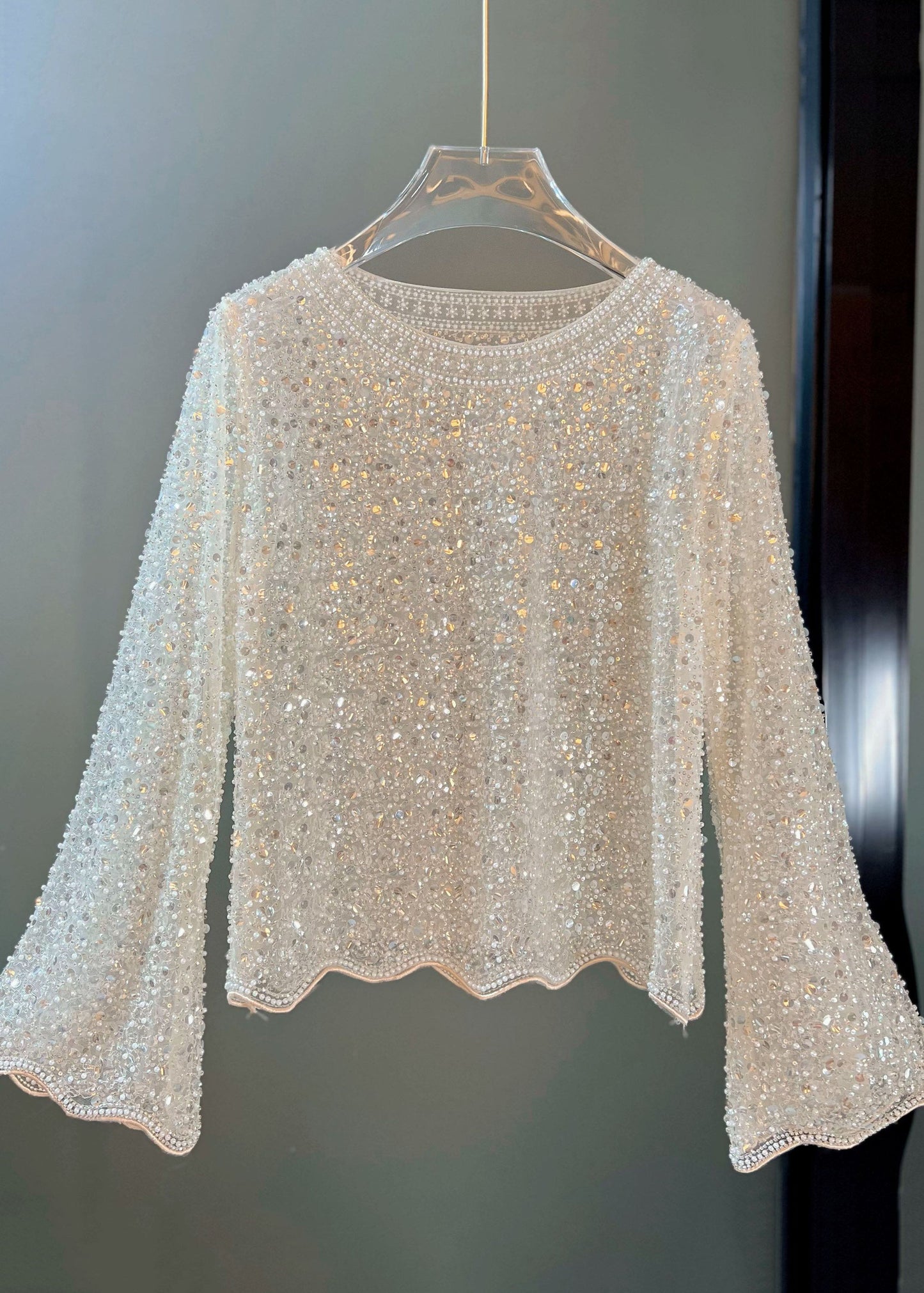 Women's Shirt Flare Sleeve Sequined Tulle Style 4