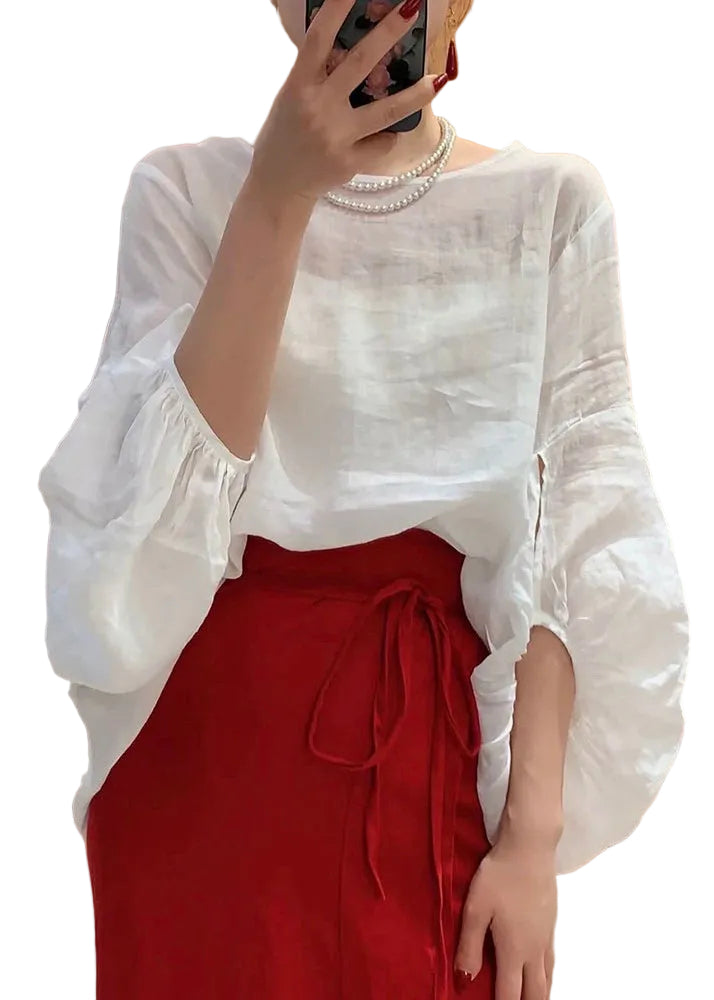 Women's Shirt Lantern Sleeve O-Neck Solid 0