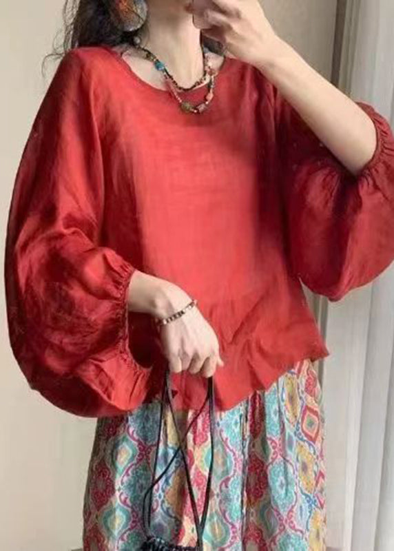 Women's Shirt Lantern Sleeve O-Neck Solid 1
