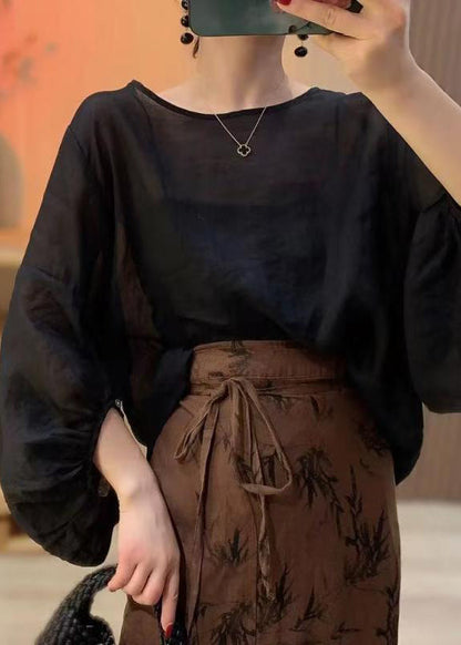 Women's Shirt Lantern Sleeve O-Neck Solid 2
