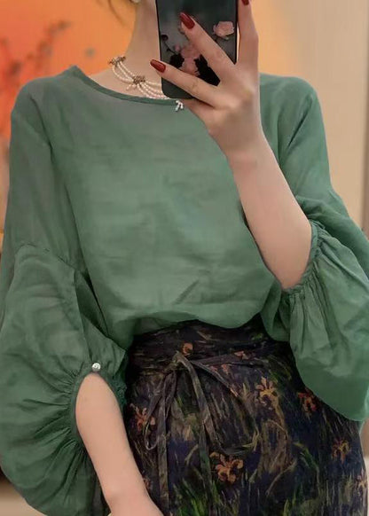 Women's Shirt Lantern Sleeve O-Neck Solid 3