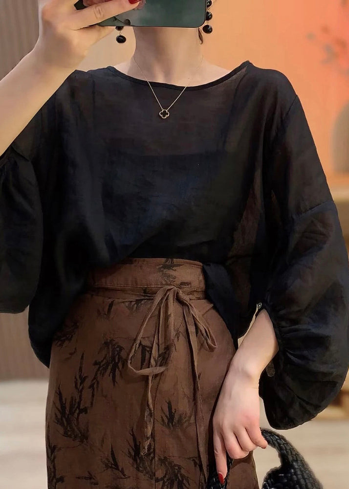 Women's Shirt Lantern Sleeve O-Neck Solid 4