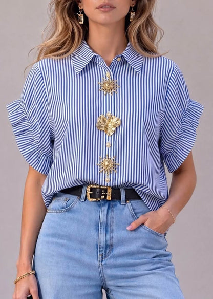 Women's Shirt Peter Pan Collar Patchwork Style 4