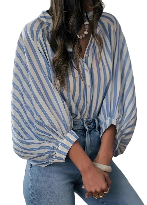 Women's Shirt Ruffled Striped Lantern Sleeve 0