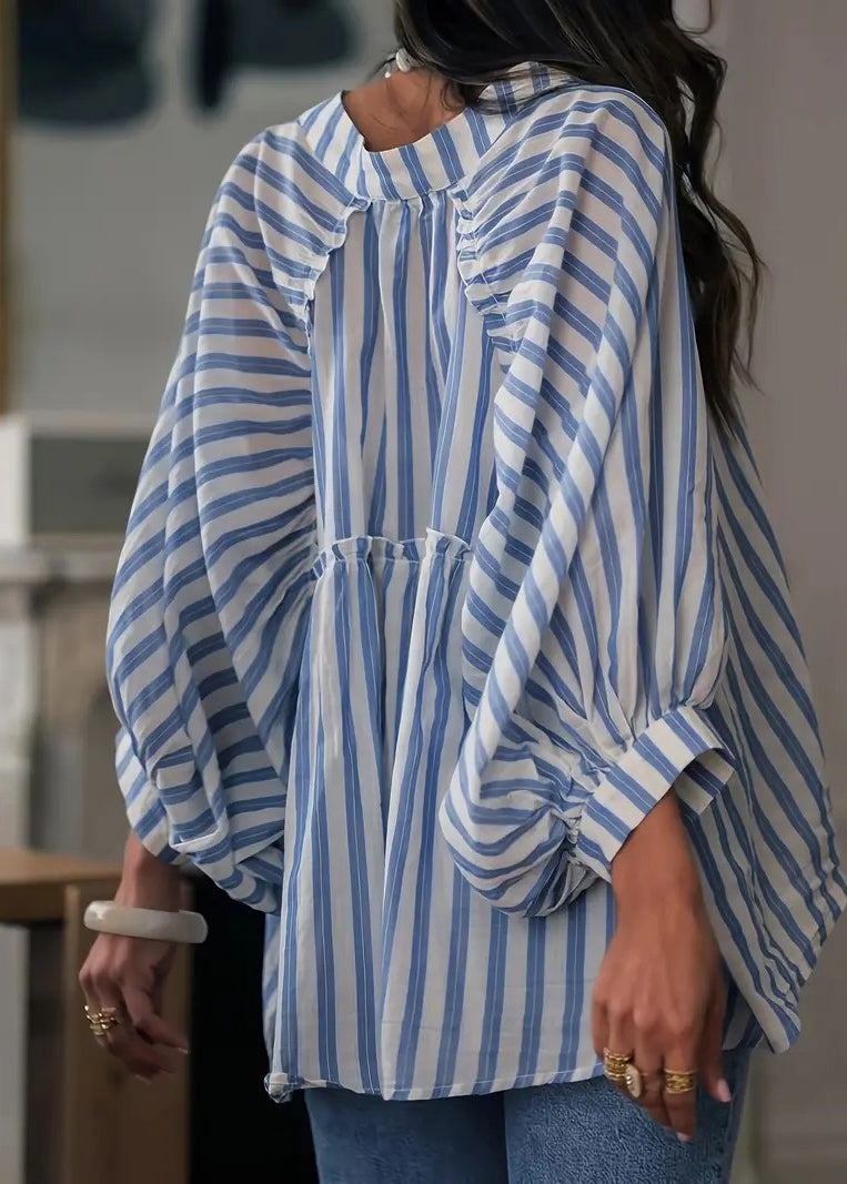 Women's Shirt Ruffled Striped Lantern Sleeve 1