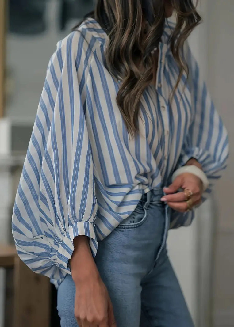 Women's Shirt Ruffled Striped Lantern Sleeve 2
