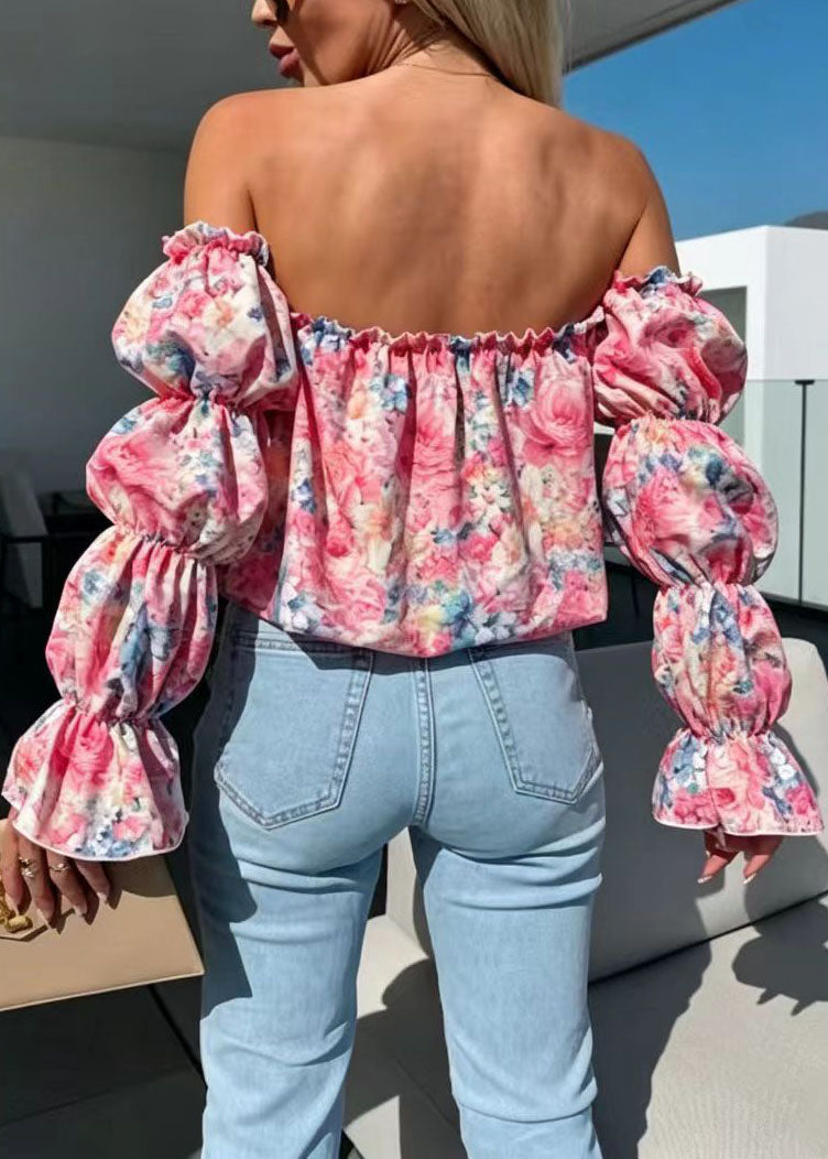 Women's Shirt Slash Neck Puff Sleeve Print 4