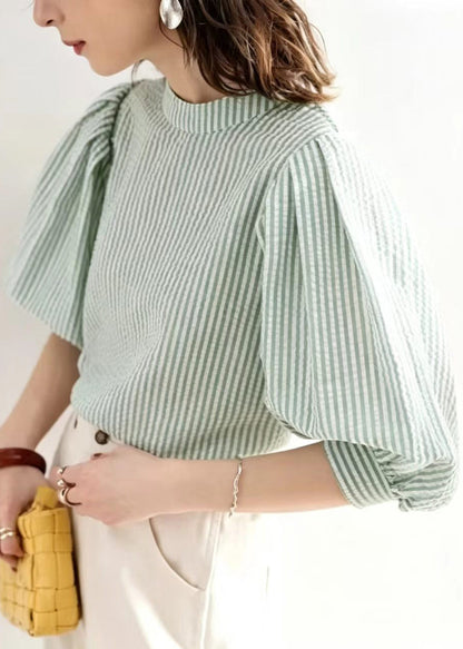 Women's Shirt Stand Collar Striped Summer Style 0