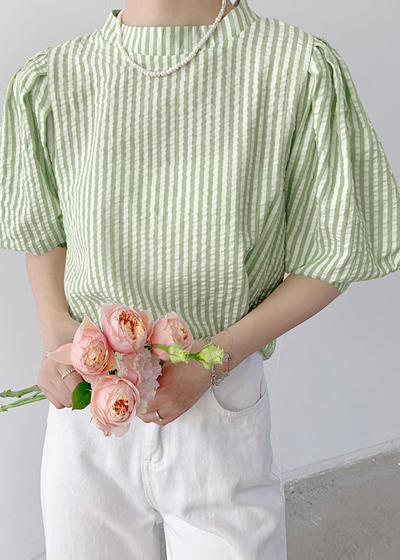 Women's Shirt Stand Collar Striped Summer Style 1