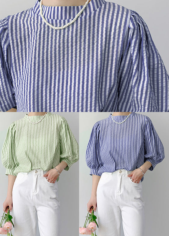 Women's Shirt Stand Collar Striped Summer Style 4