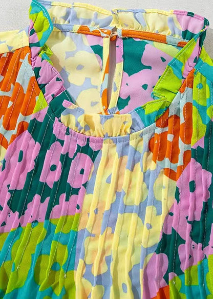 Women's Shirt Top Rainbow Wrinkled Print Butterfly Sleeve 2
