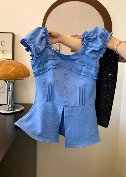 Women's Shirt Top Ruffled Side Open Summer Style 0