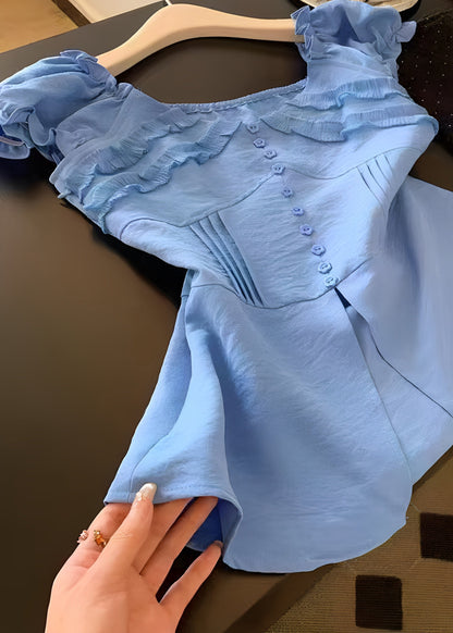 Women's Shirt Top Ruffled Side Open Summer Style 2