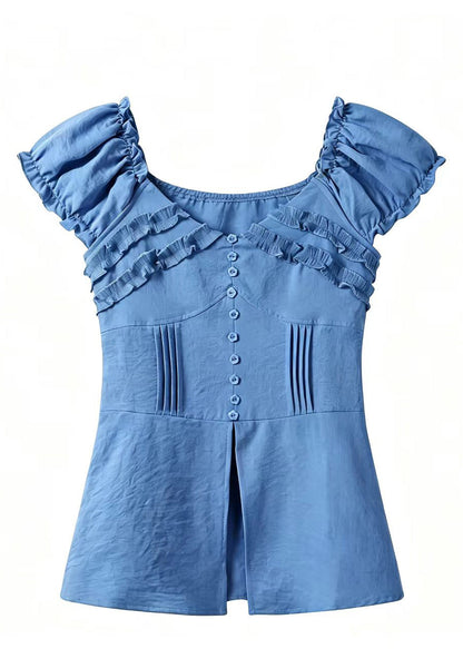 Women's Shirt Top Ruffled Side Open Summer Style 4