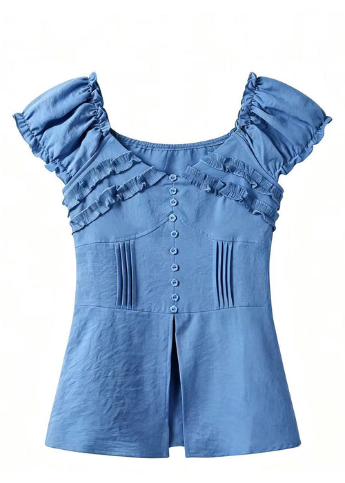 Women's Shirt Top Ruffled Side Open Summer Style 4