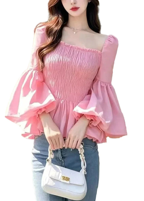 Women's Shirt Top Square Collar Flare Sleeve 0