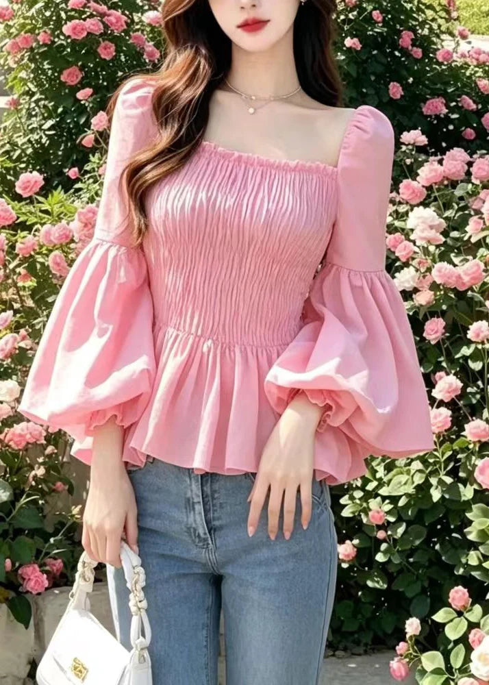Women's Shirt Top Square Collar Flare Sleeve 1