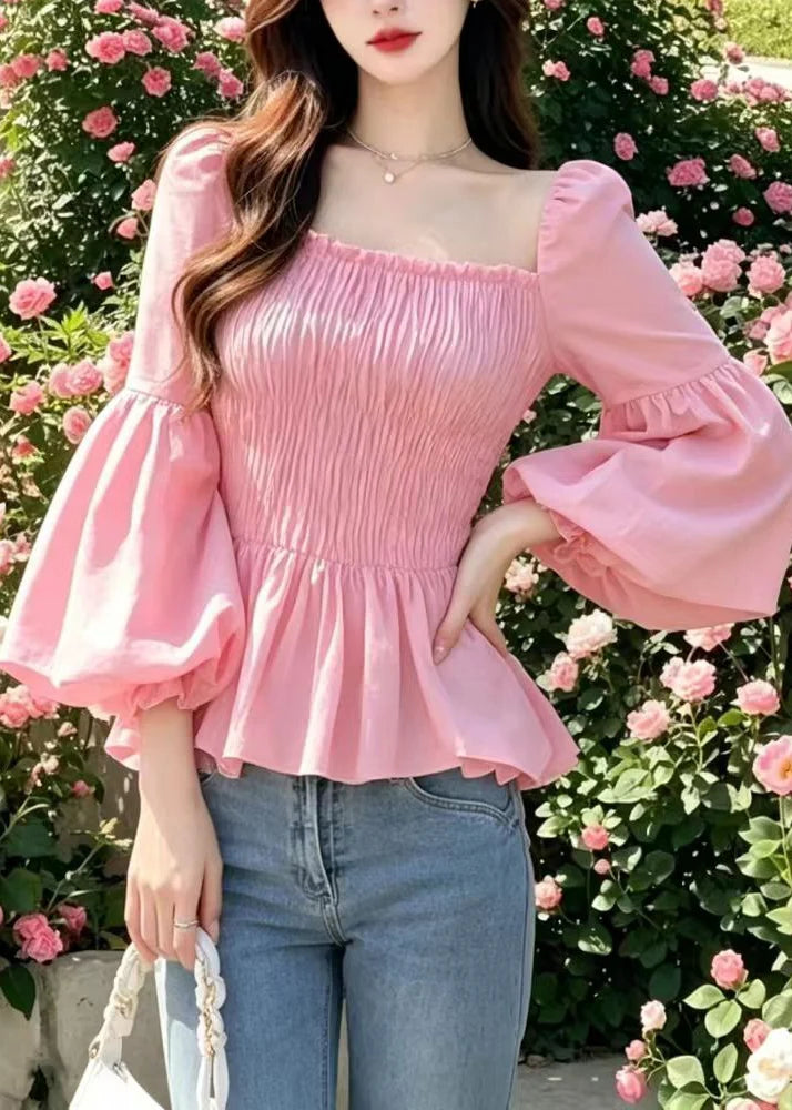 Women's Shirt Top Square Collar Flare Sleeve 2