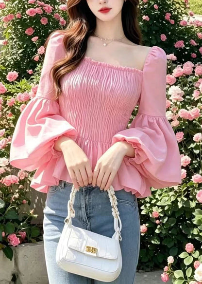 Women's Shirt Top Square Collar Flare Sleeve 4