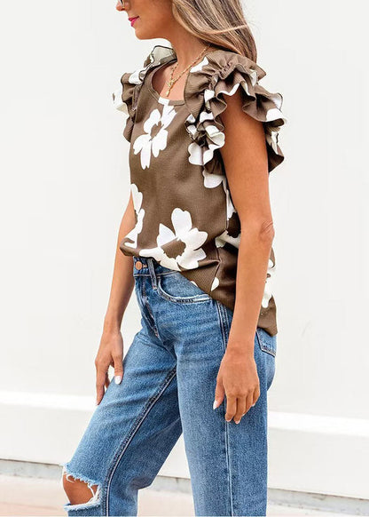 Women's Shirt Top Square Collar Printed Summer Style 1