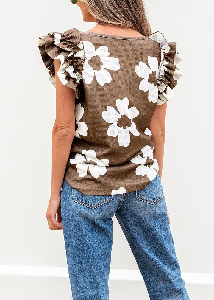 Women's Shirt Top Square Collar Printed Summer Style 3